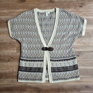 Christopher & Banks Cream And Brown Knit Cardigan Size Medium